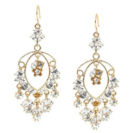 Gold Crystal Rhinestone Chandelier Hook Dangle Earrings